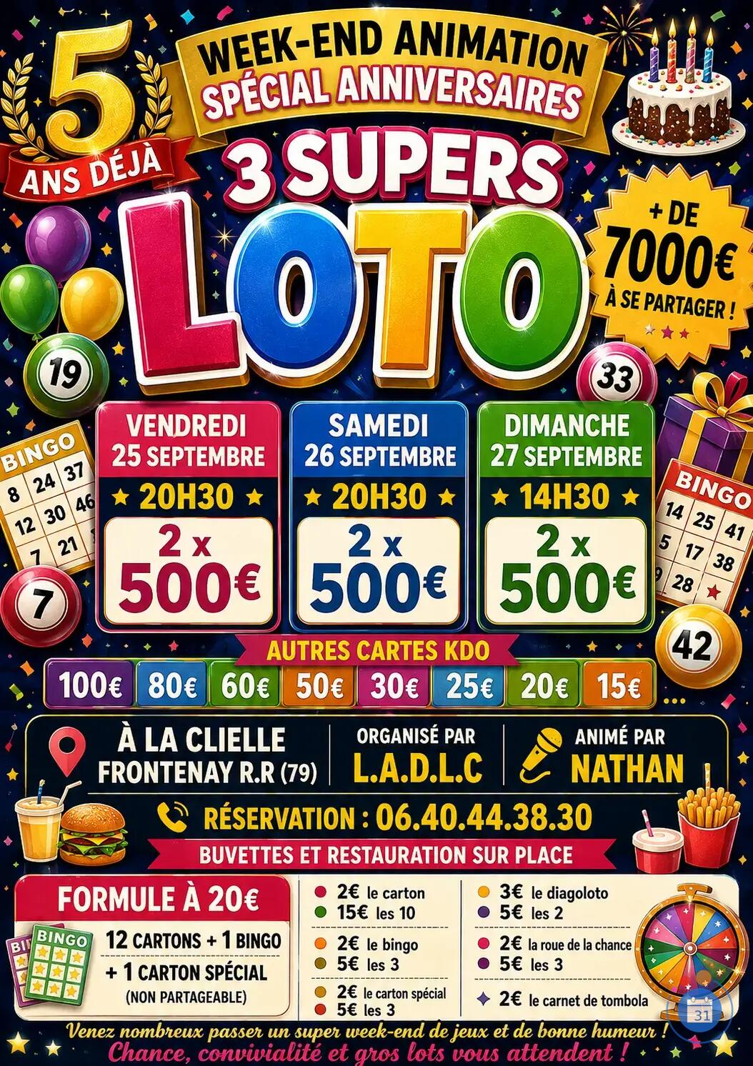 Image Animation LOTO SPÉCIALE ANNIVERSAIRE 2 X 500€ (photo 1)