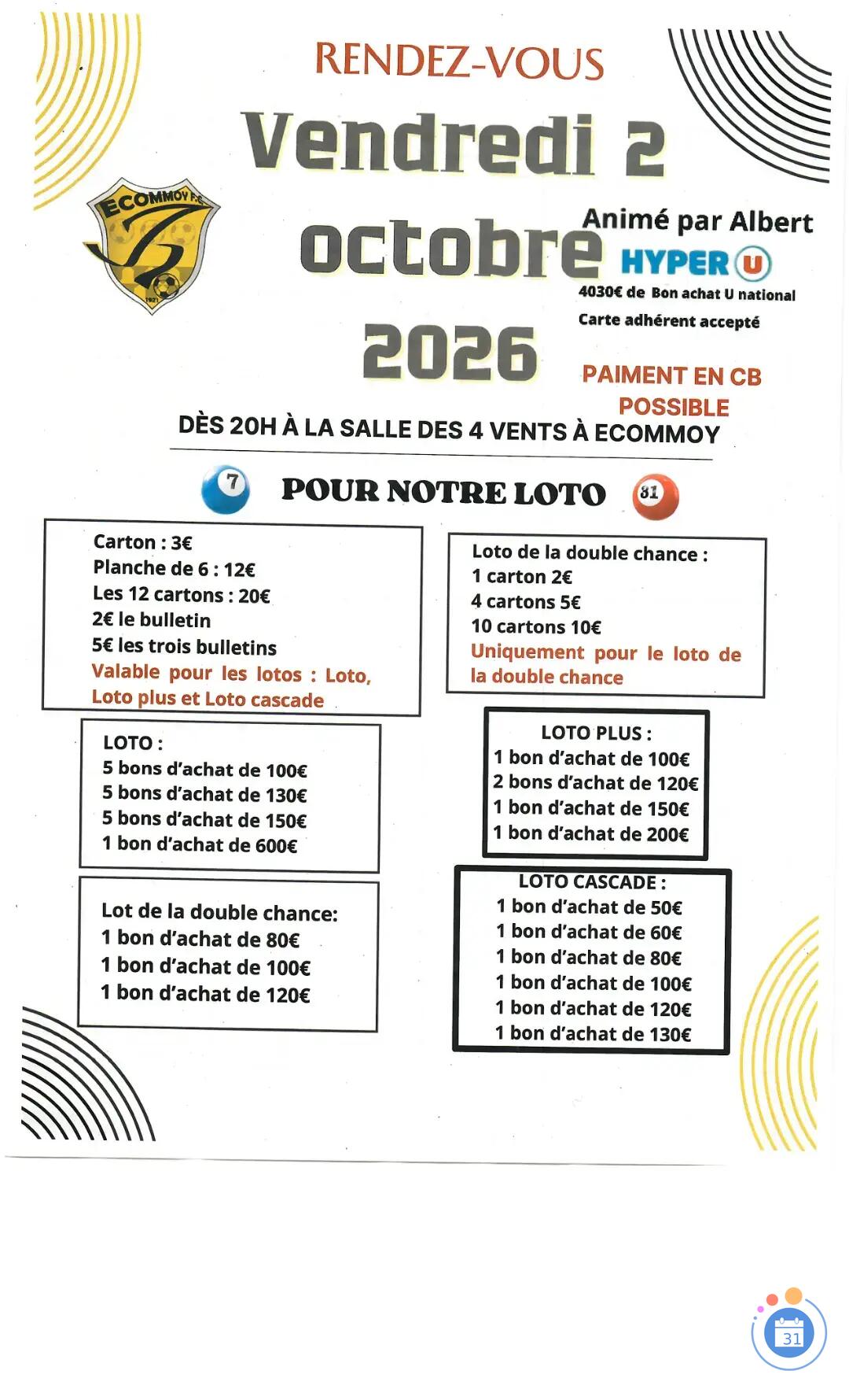 Image Méga LOTO du Football Club D'Ecommoy anim ALBERT (photo 1)