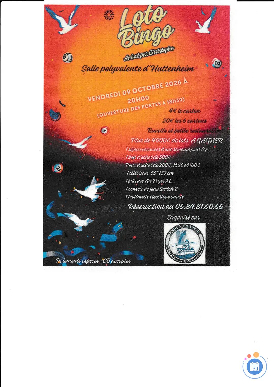 Image LOTO DE LA CIGOGNE BLEUE ANIME PAR CHRISTOPHE (photo 1)