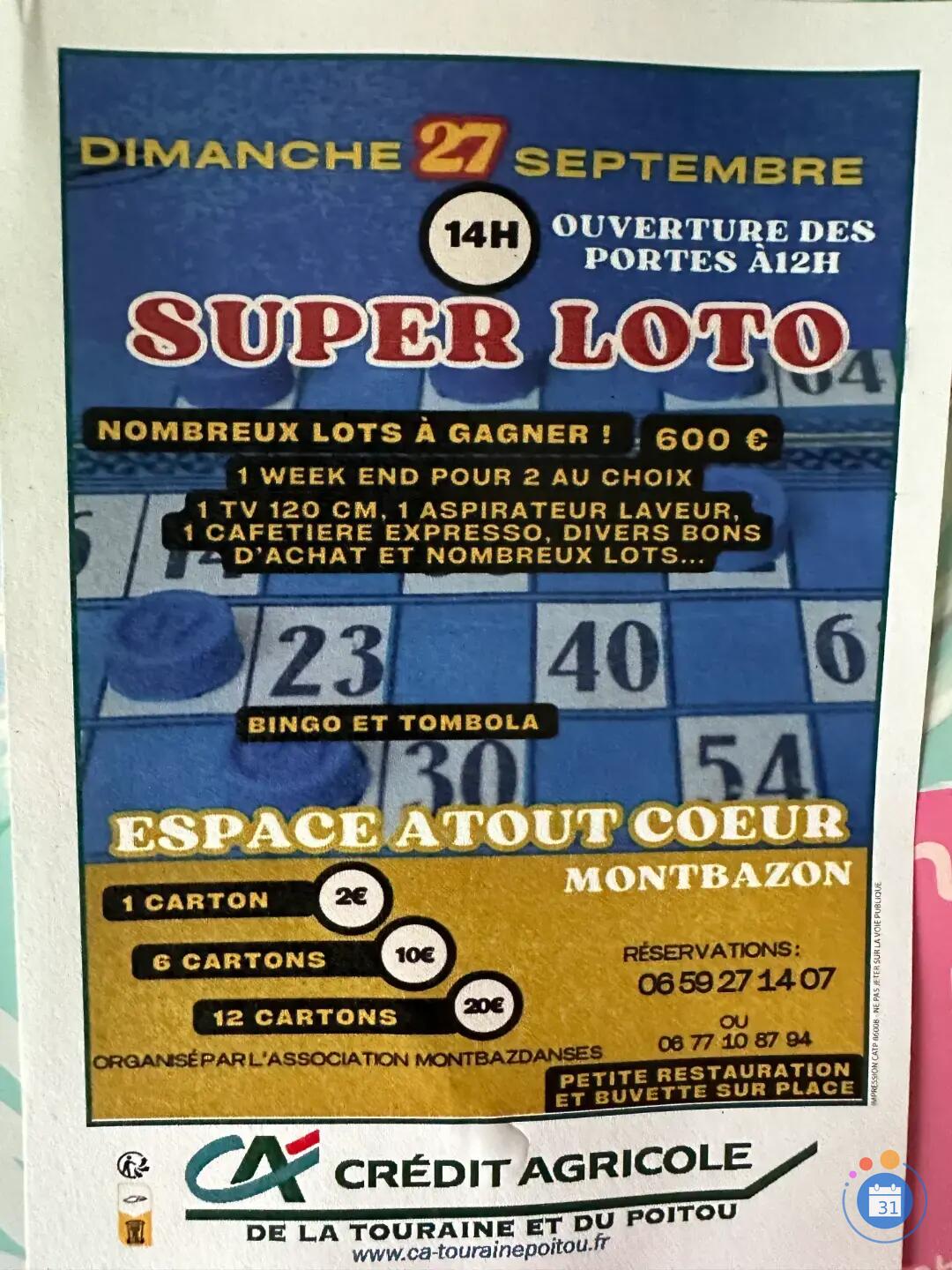 Image Super loto de l'association Montbaz'danse animé par Mélanie (photo 1)