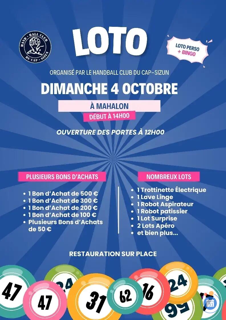Flyer Super loto du handball club du Cap Sizun animé par Annick
