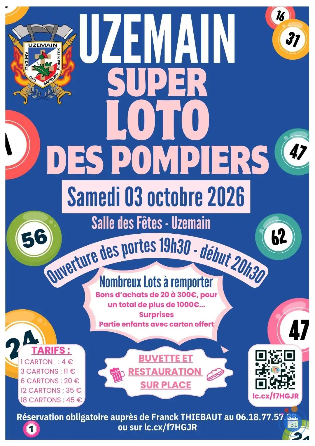 Image SUPER LOTO DES POMPIERS D’UZEMAIN (photo 1)