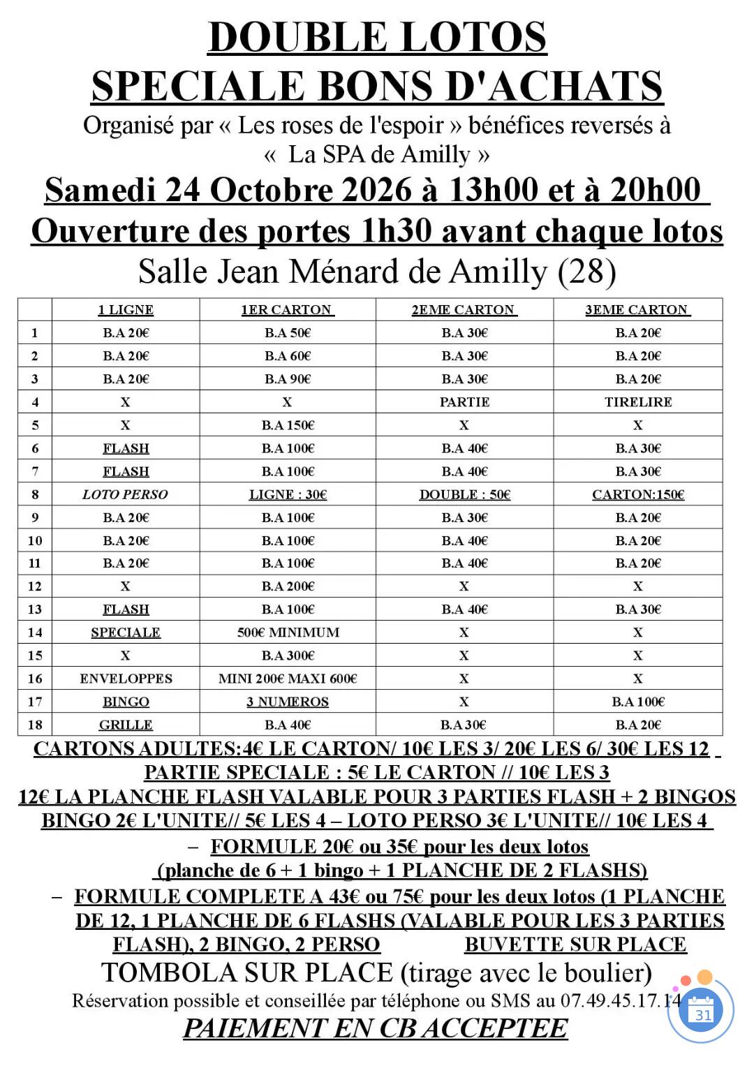Image SUPER DOUBLE LOTO MIDI ET/OU SOIR ORGANISE ET ANIME PAR LES ROSES DE L'ESPOIR (photo 1)