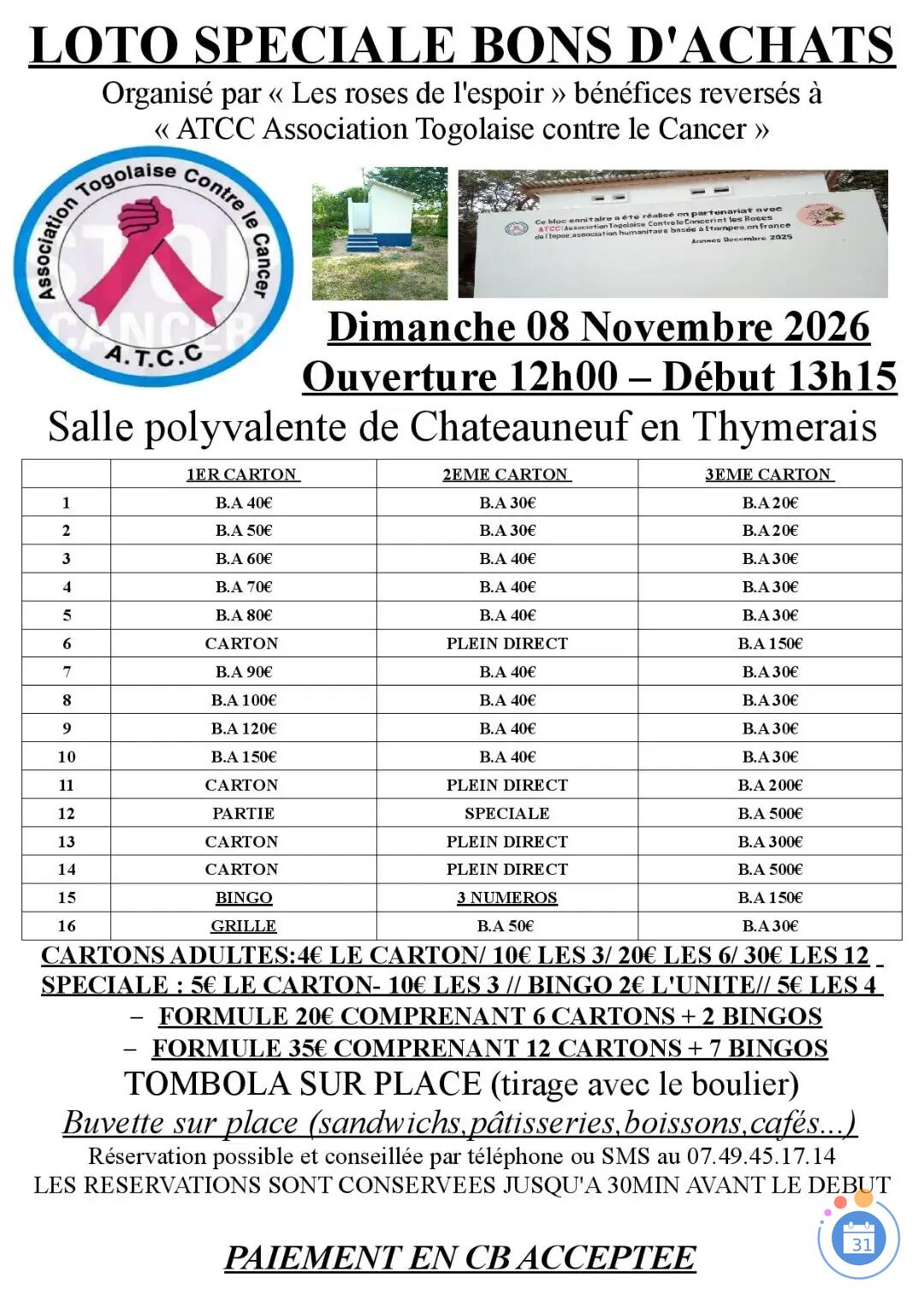 Image SUPER LOTO ORGANISE ET ANIME PAR LES ROSES DE L'ESPOIR (photo 1)