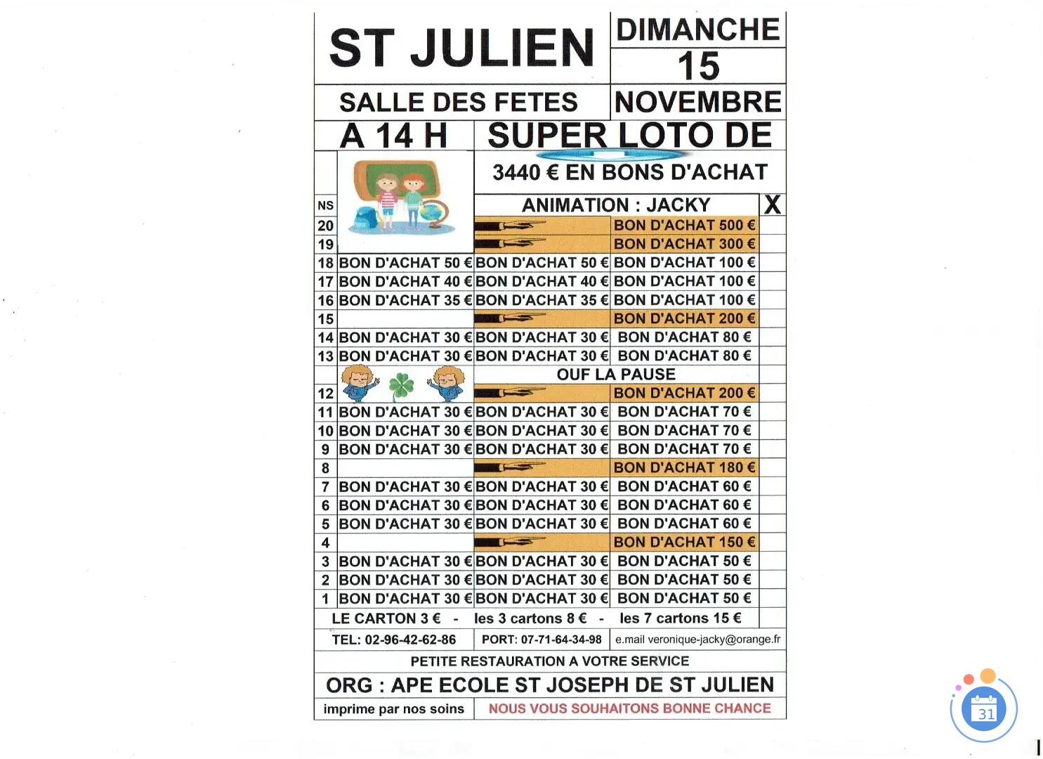 Image LOTO ORGANISE PAR APE ECOLE ST JOSEPH ANIME PAR JACKY (photo 1)