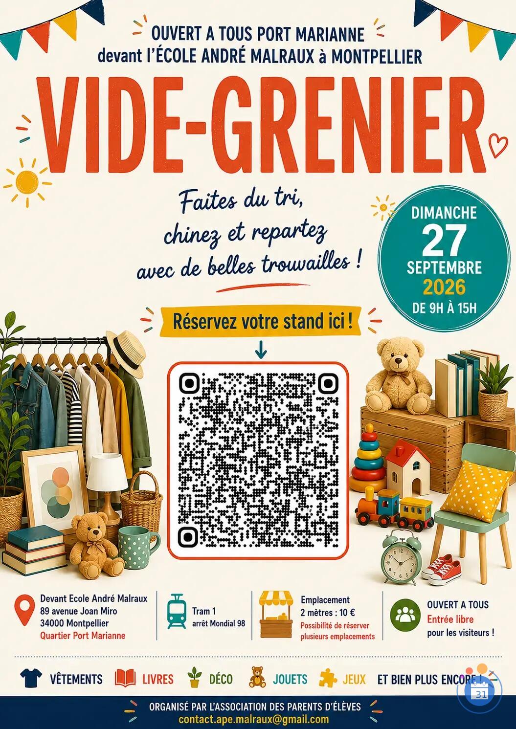 Image Vide Grenier - Port Marianne - Ouvert à Tous - Devant Ecole André Malraux (photo 1)