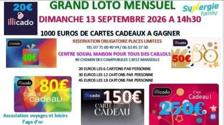 Image Loto mensuel 13 septembre MPT LES CAILLOLS 13012 (photo 1)
