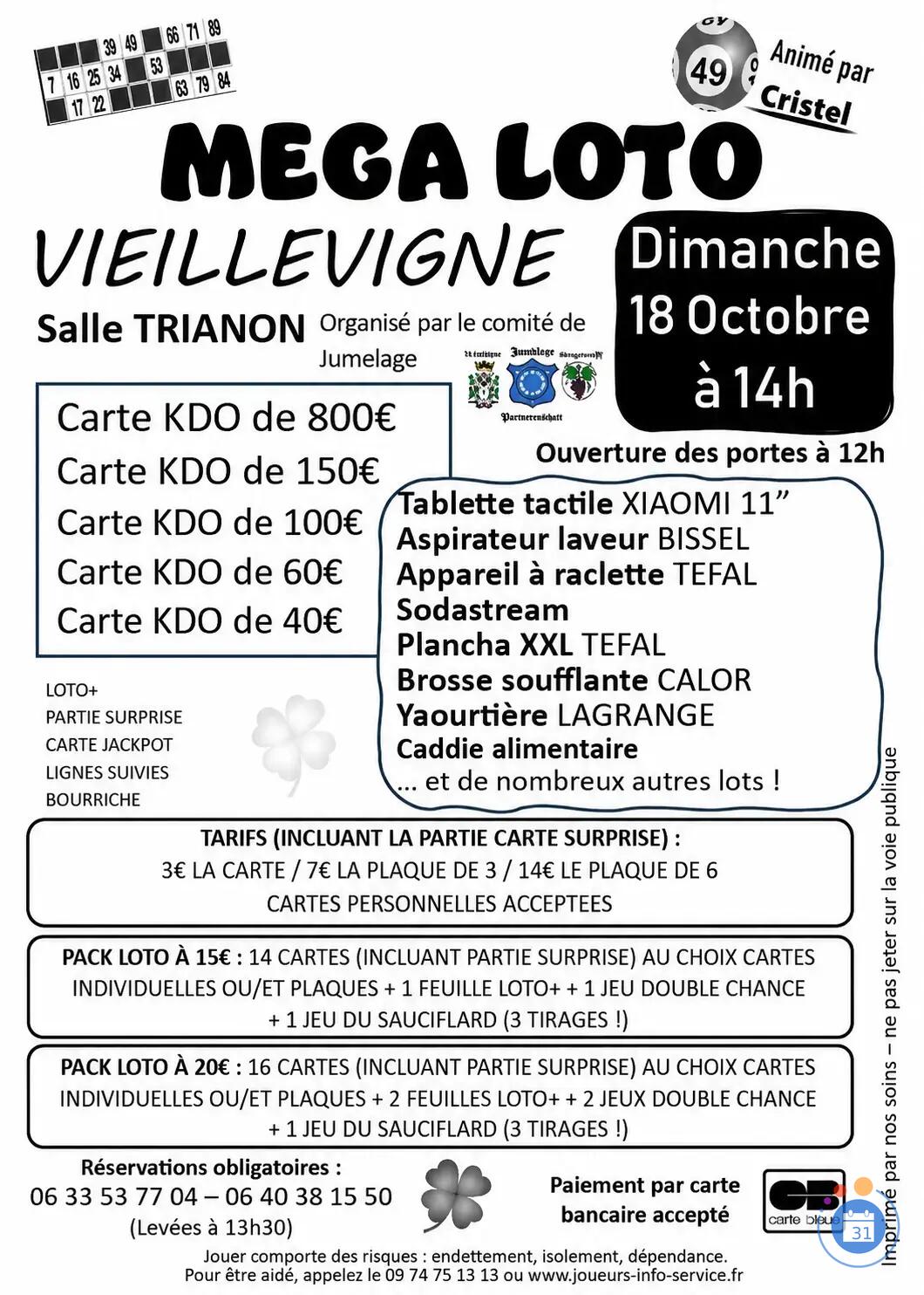 Flyer Méga loto / comité de jumelage / animation "cristel" / nouveaux packs