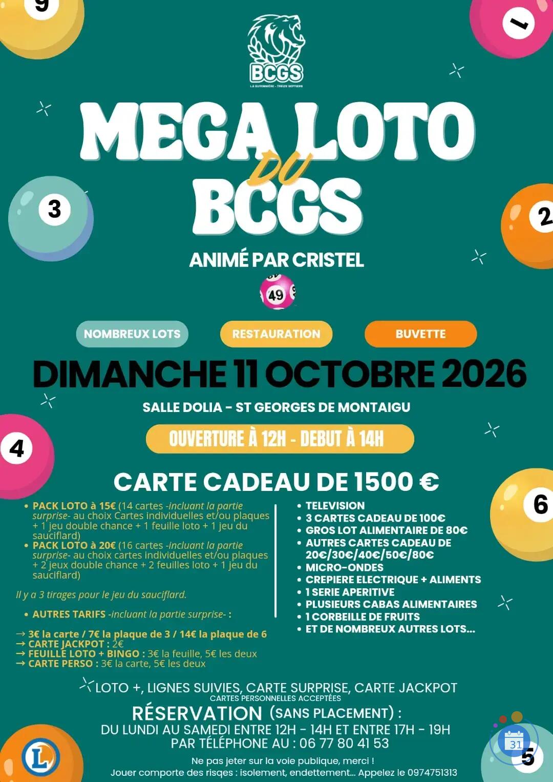 Image MÉGA LOTO A ST GEORGES DE MONTAIGU / ASSOCIATION BCGS / ANIMATION 