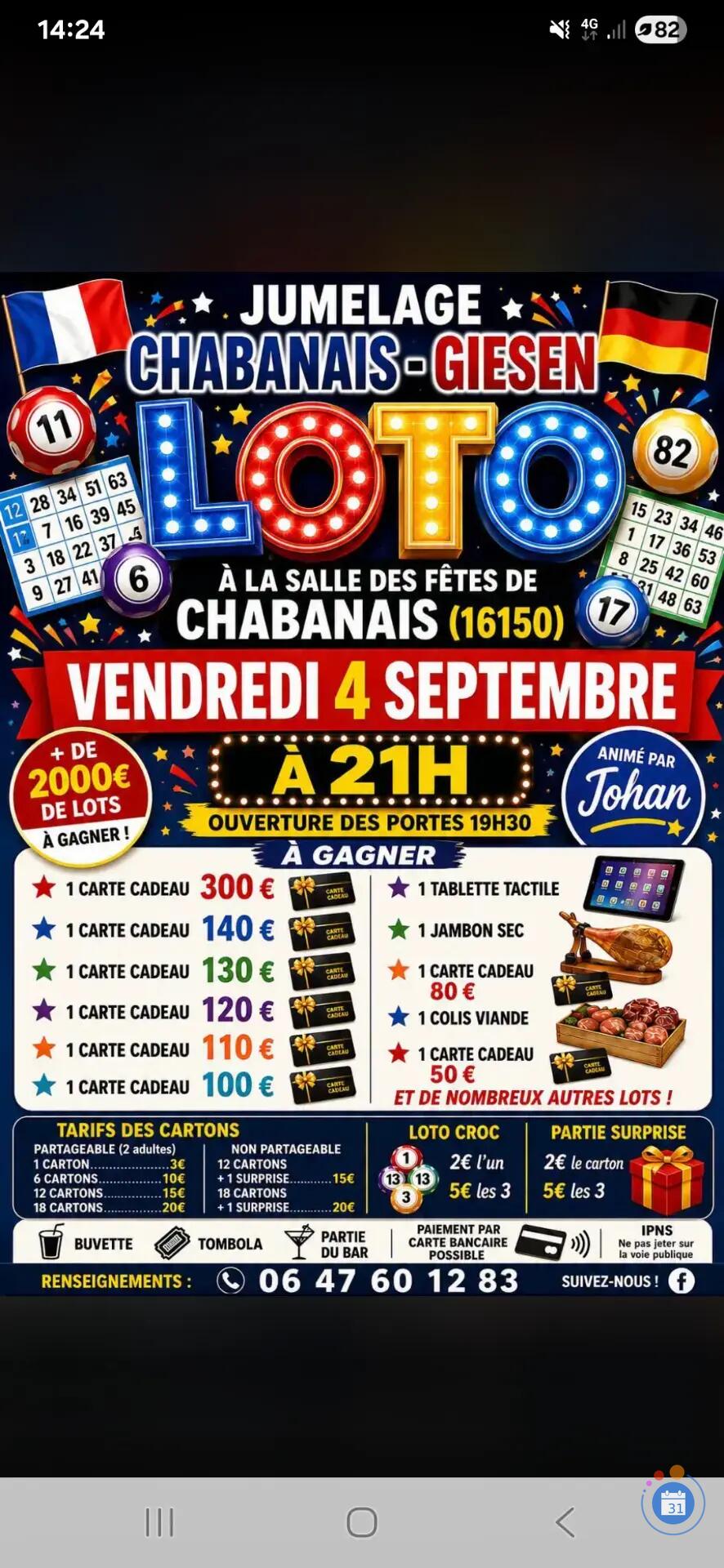 Image Loto du jumelage Chabanais-Giesen (photo 1)