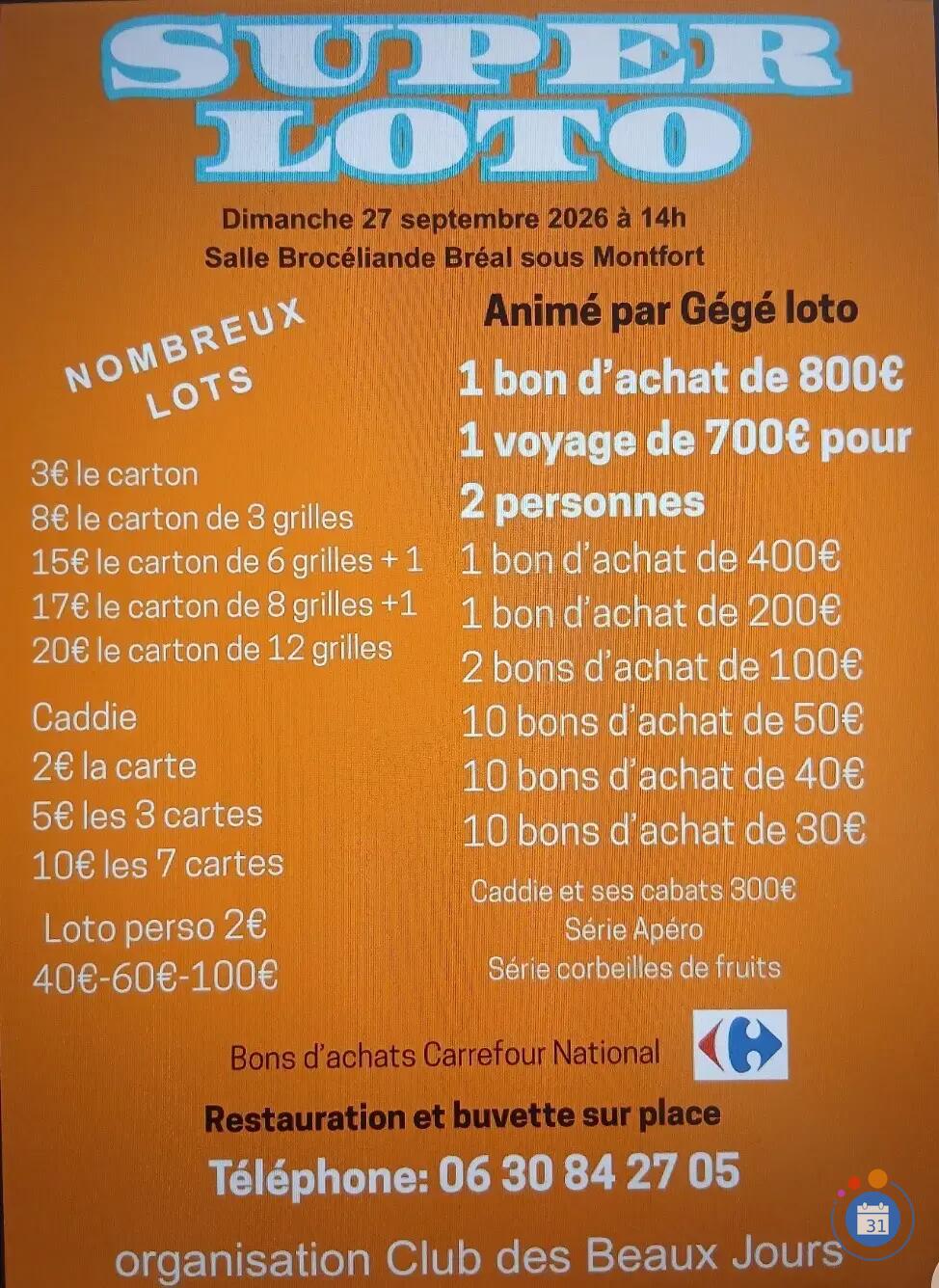 Image Super loto de le Club des Beaux Jours Anim Gégé loto (photo 1)