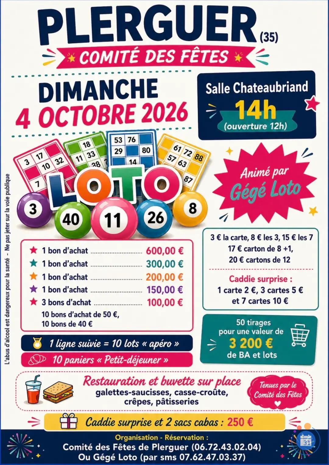 Image Super loto du Comité des Fêtes Pleguer Anim Gégé loto (photo 1)