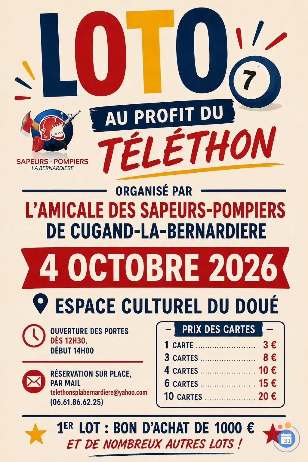 Image LOTO TELETHON POMPIERS LA BERNARDIERE (photo 1)