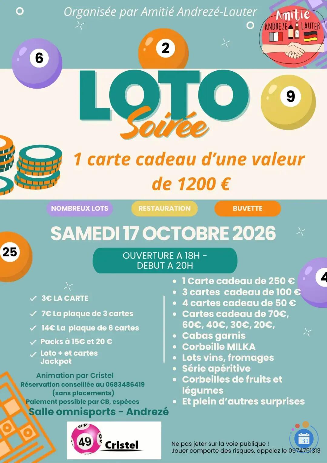 Image LOTO / ASSOCIATION AMITIÉ ANDREZÉ LAUTER / ANIMATION CRISTEL / 