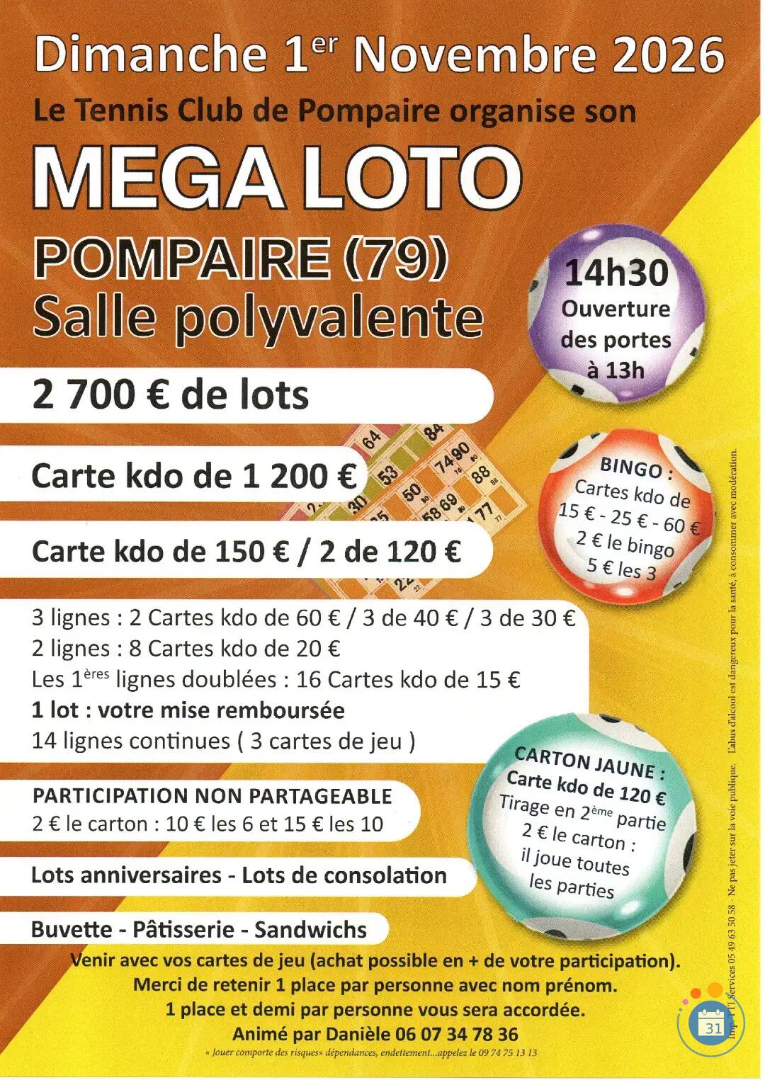 Flyer Mega loto Tennis club pompaire