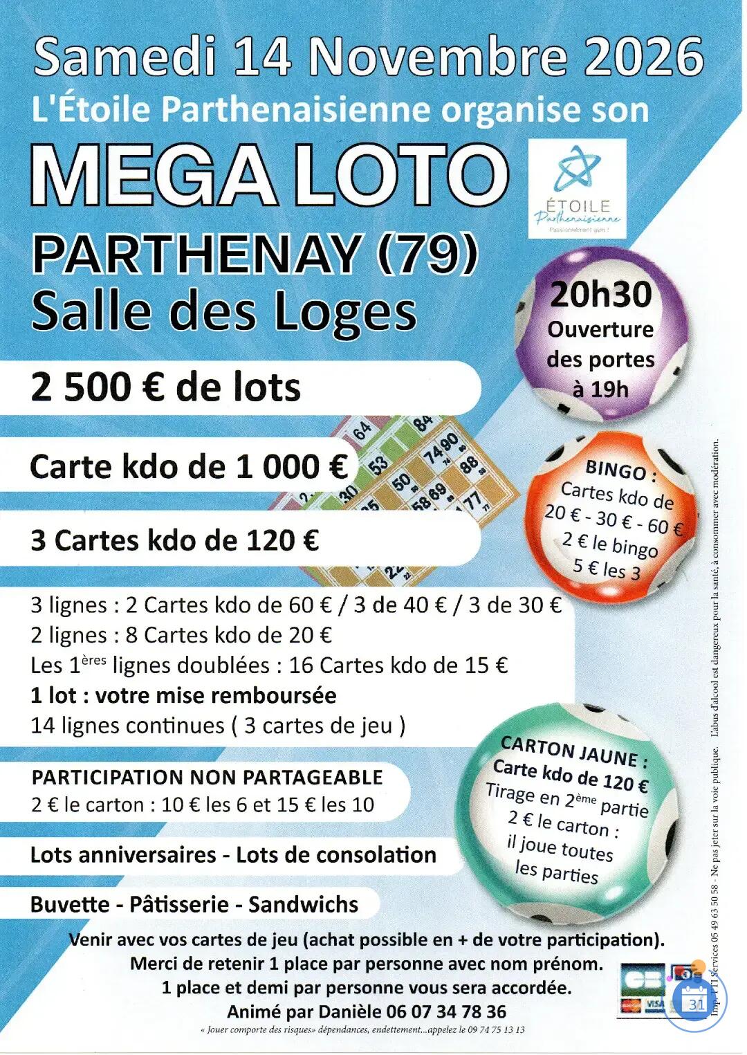 Flyer Mega loto Etoile Parthenaisienne