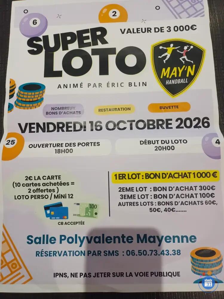 Image SUPER LOTO organisé par May'N Handball et animé par Eric BLIN (photo 1)