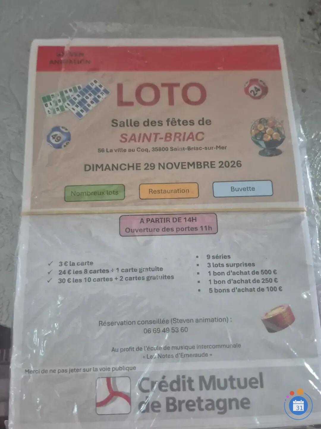 Image Super loto de L'école de musique intercommunale Les Notes D'émeraudes (photo 1)