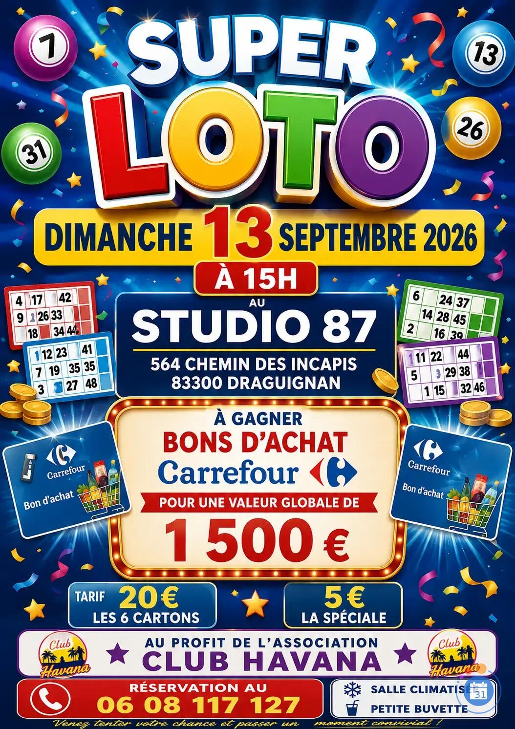 Flyer Super Loto Draguignan au Studio 87