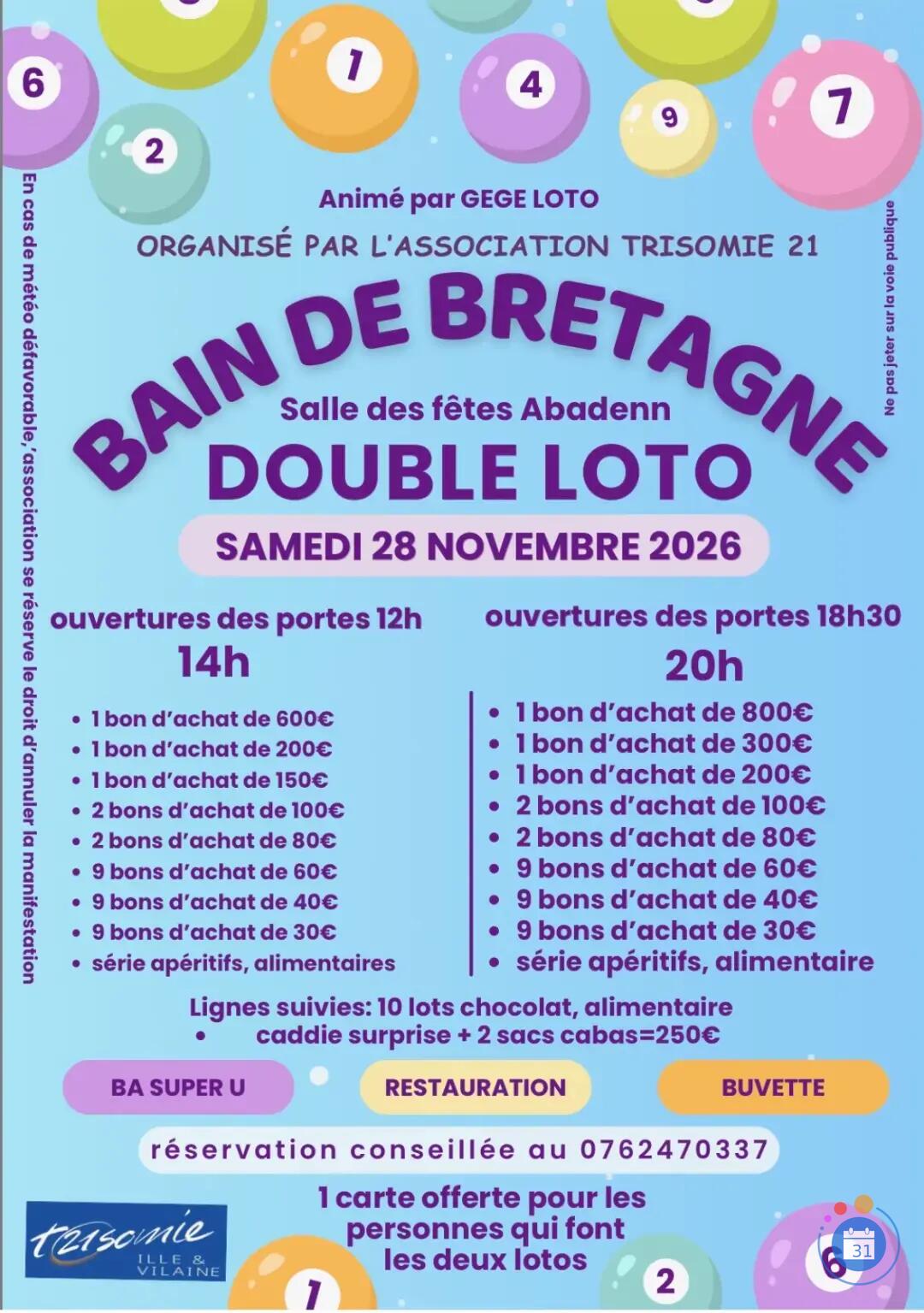 Flyer 2 Supers lotos de Asso Trisomie 21 Anim Gégé loto