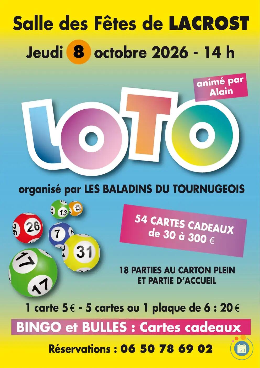 Flyer LOTO organisé par LES BALADINS DU TOURNUGEOIS