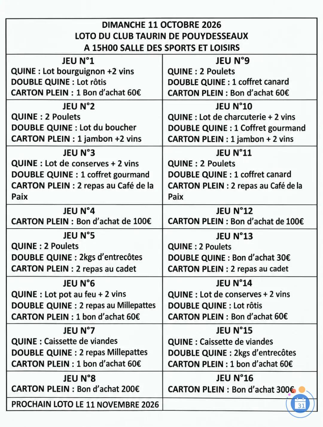 Image Loto club Taurin de Pouydesseaux (photo 2)