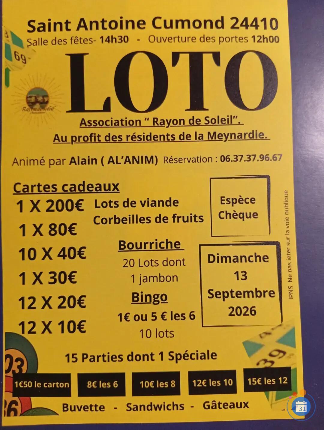 Image Loto de l'association Rayon de soleil (photo 1)