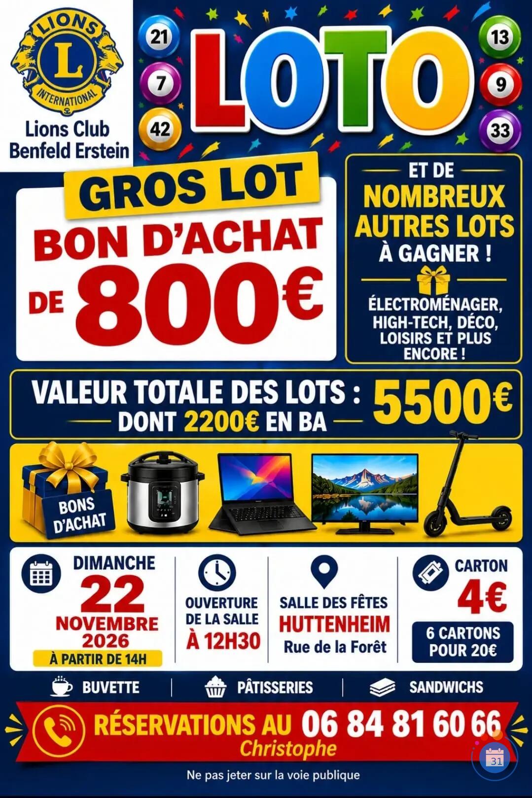 Flyer Grand LOTO Lions Club Benfeld Erstein