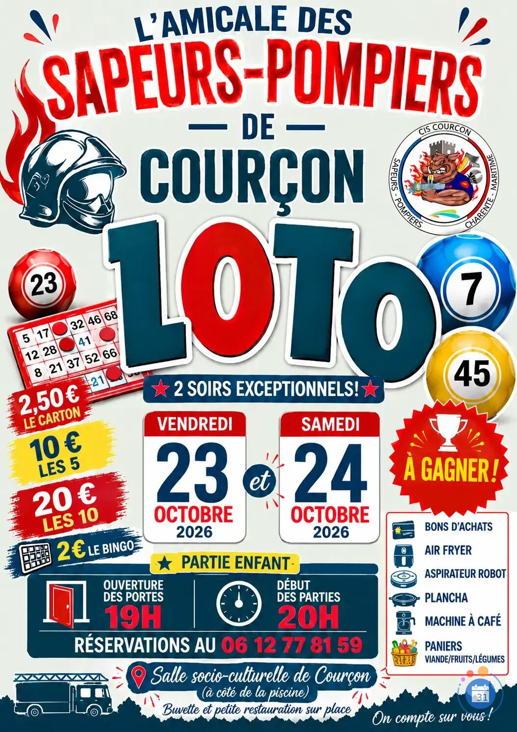 Flyer Loto des sapeurs pompiers de Courçon