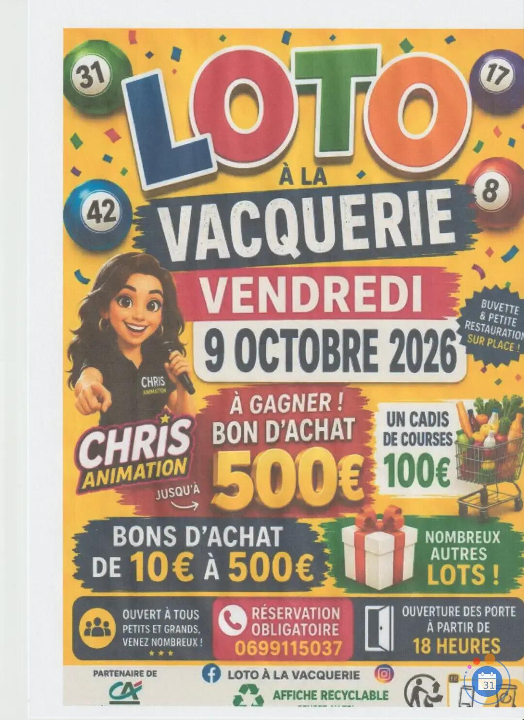 Image LOTO A LA VACQUERIE ANIME PAR CHRIS ANIMATION (photo 1)