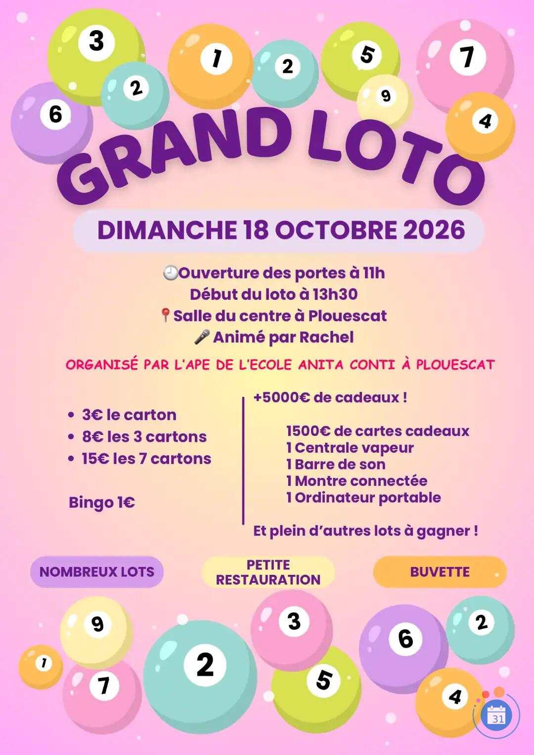 Flyer Loto de l'APE Anita Conti Plouescat