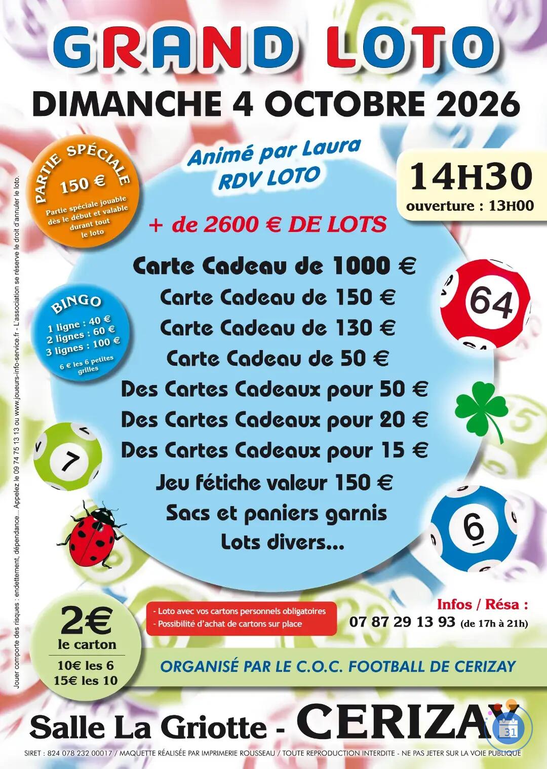 Image GRAND LOTO ANIME PAR LAURA RDV LOTO A CERIZAY (photo 1)