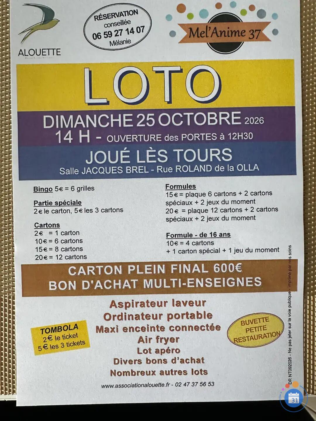 Image Super loto de l'association de l'alouette animé par Mélanie (photo 1)