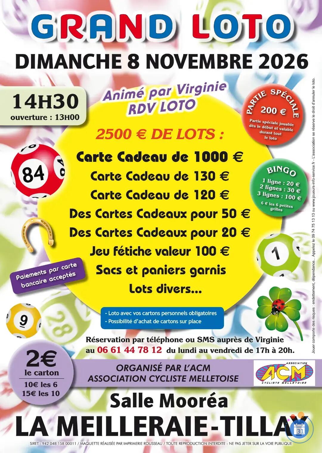 Flyer Grand loto anime par virginie rdv loto a la meilleraie -tillay