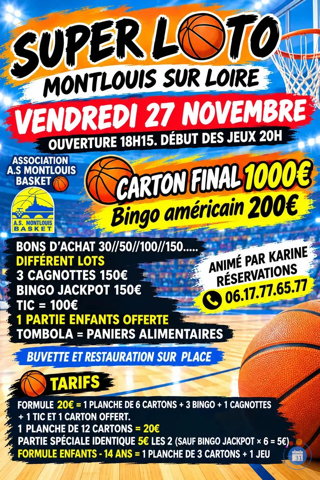 Flyer Loto pour A.S BASKET MONTLOUIS ANIMÉ PAR KARINE