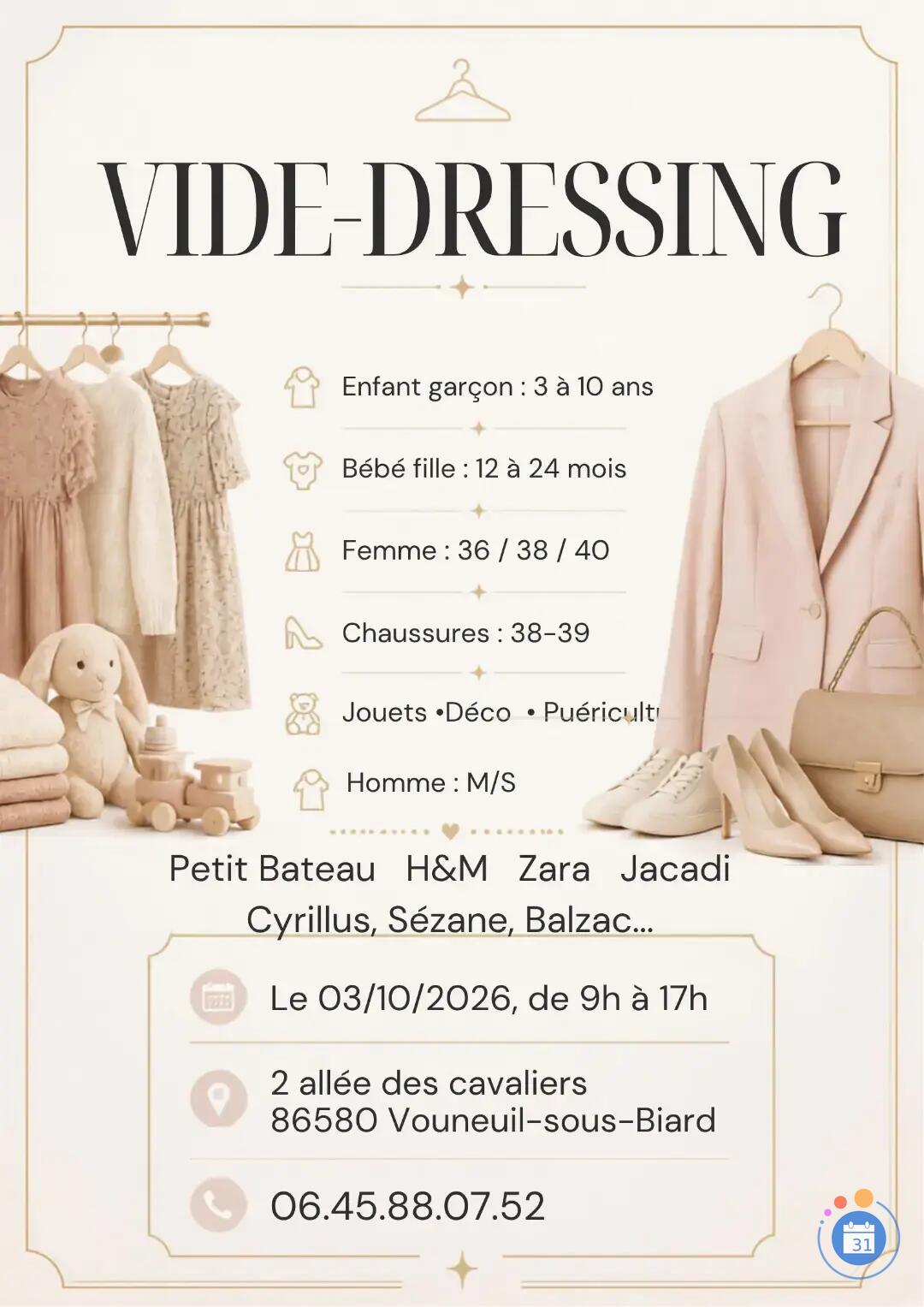 Image Vide-dressing fille 12-24 mois, femme 36-40, garçon 3-10 ans , jouets, divers ! (photo 1)