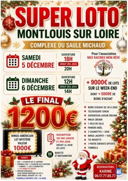 Flyer Loto association mes racines mon rêve animé par karine