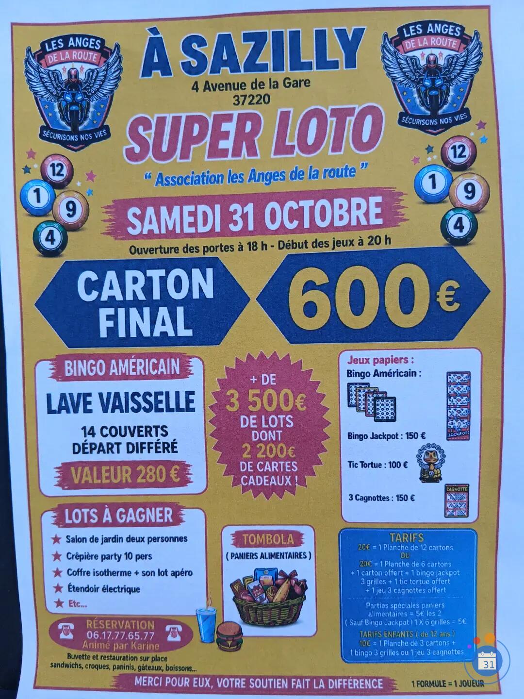 Flyer Loto assoc les anges de la route animé par karine