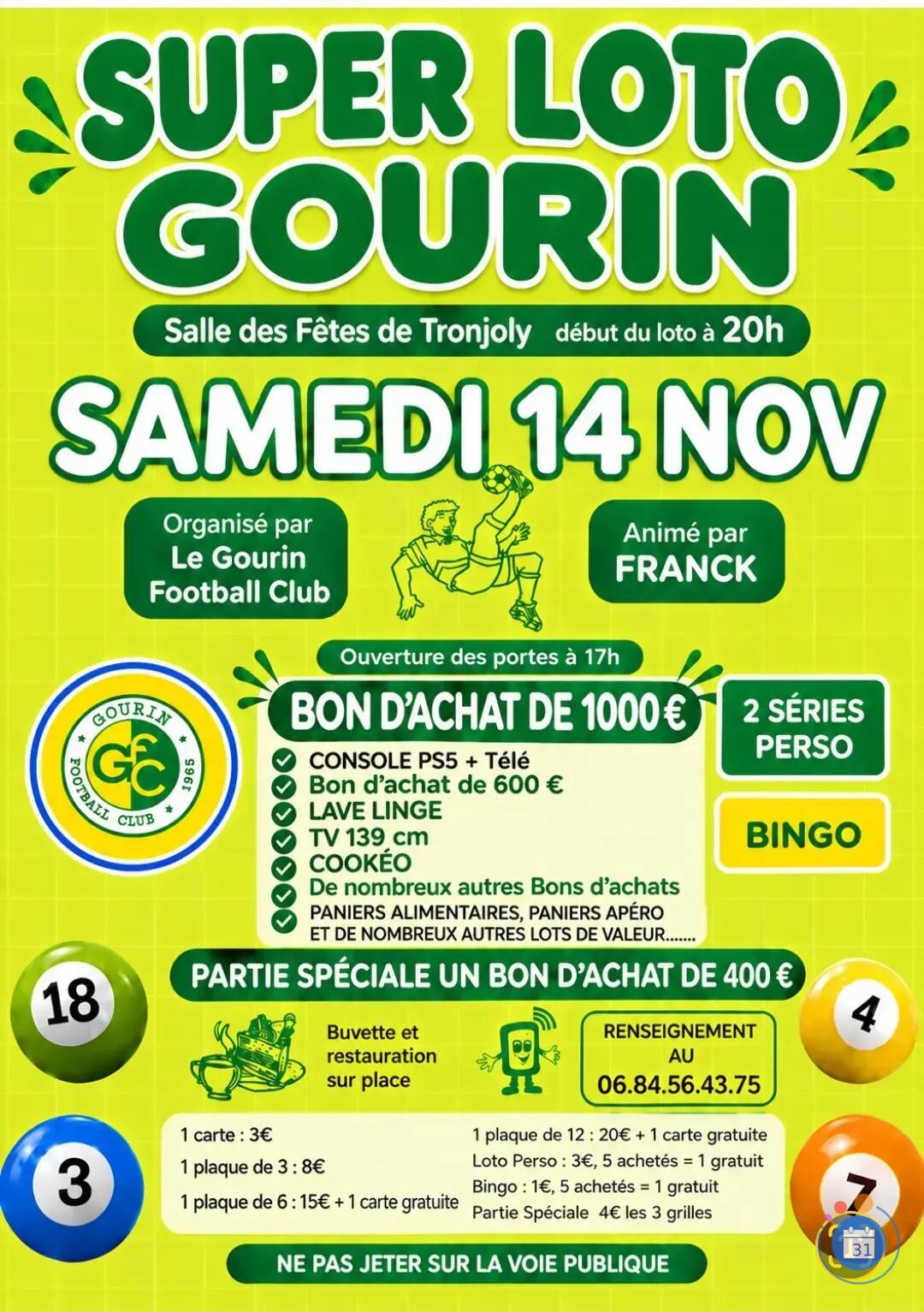 Flyer Loto organisé par Gourin FC