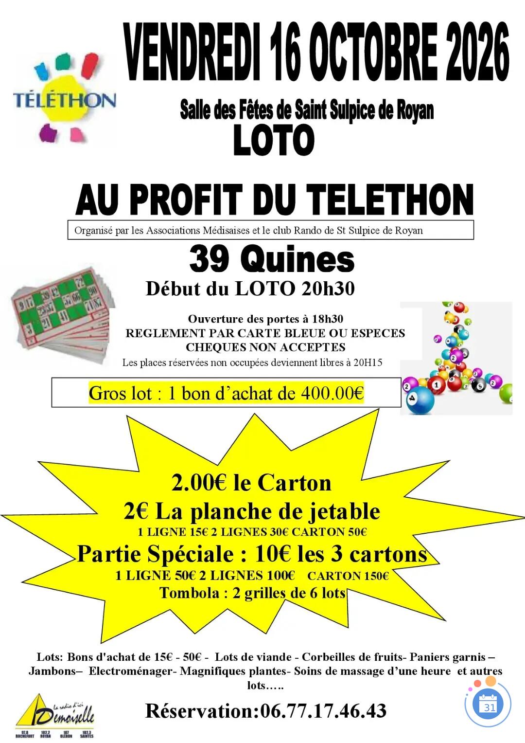 Image LOTO AU PROFIT DU TELETHON (photo 1)