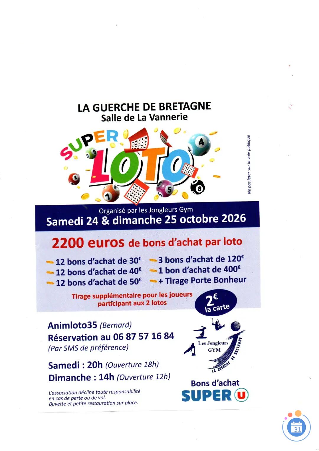 Flyer 2 lotos samedi et dimanche Animé par Animloto35 Bernard