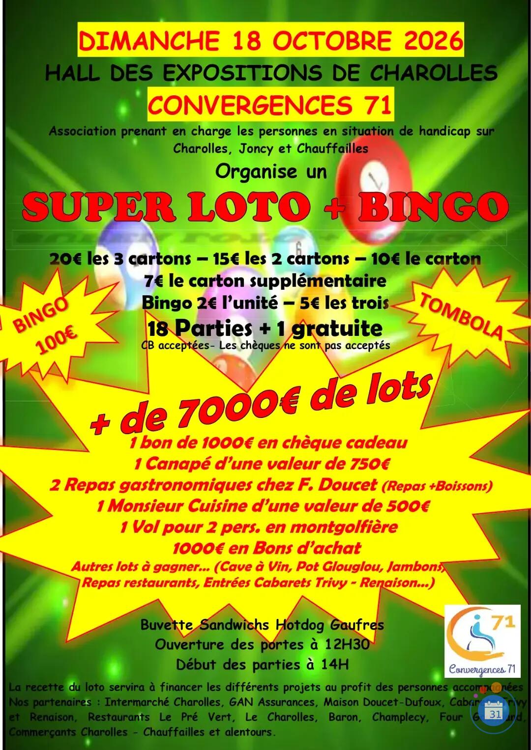 Image SUPER LOTO+BINGO 7000€ de lots au profit des Personnes en Situation de Handicap (photo 1)