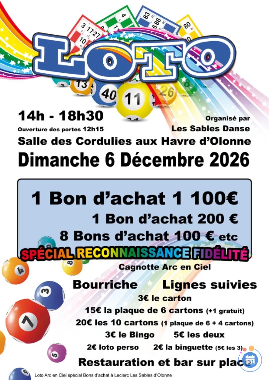 Flyer loto arc en ciel spécial fidélité cocktail de bienvenue et cadeaux