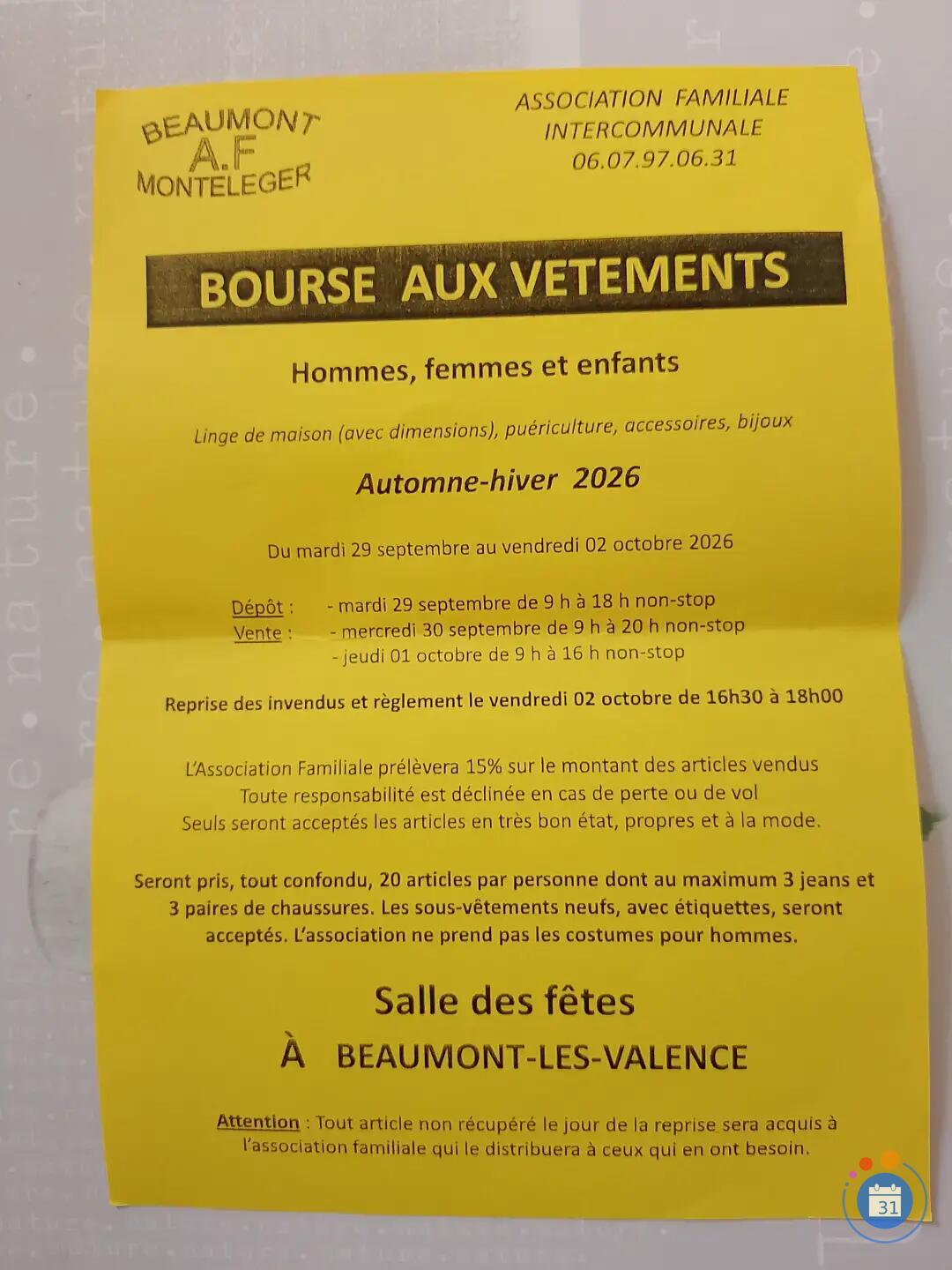 Image BOURSE AUX VETEMENTS Automne- Hiver (photo 1)