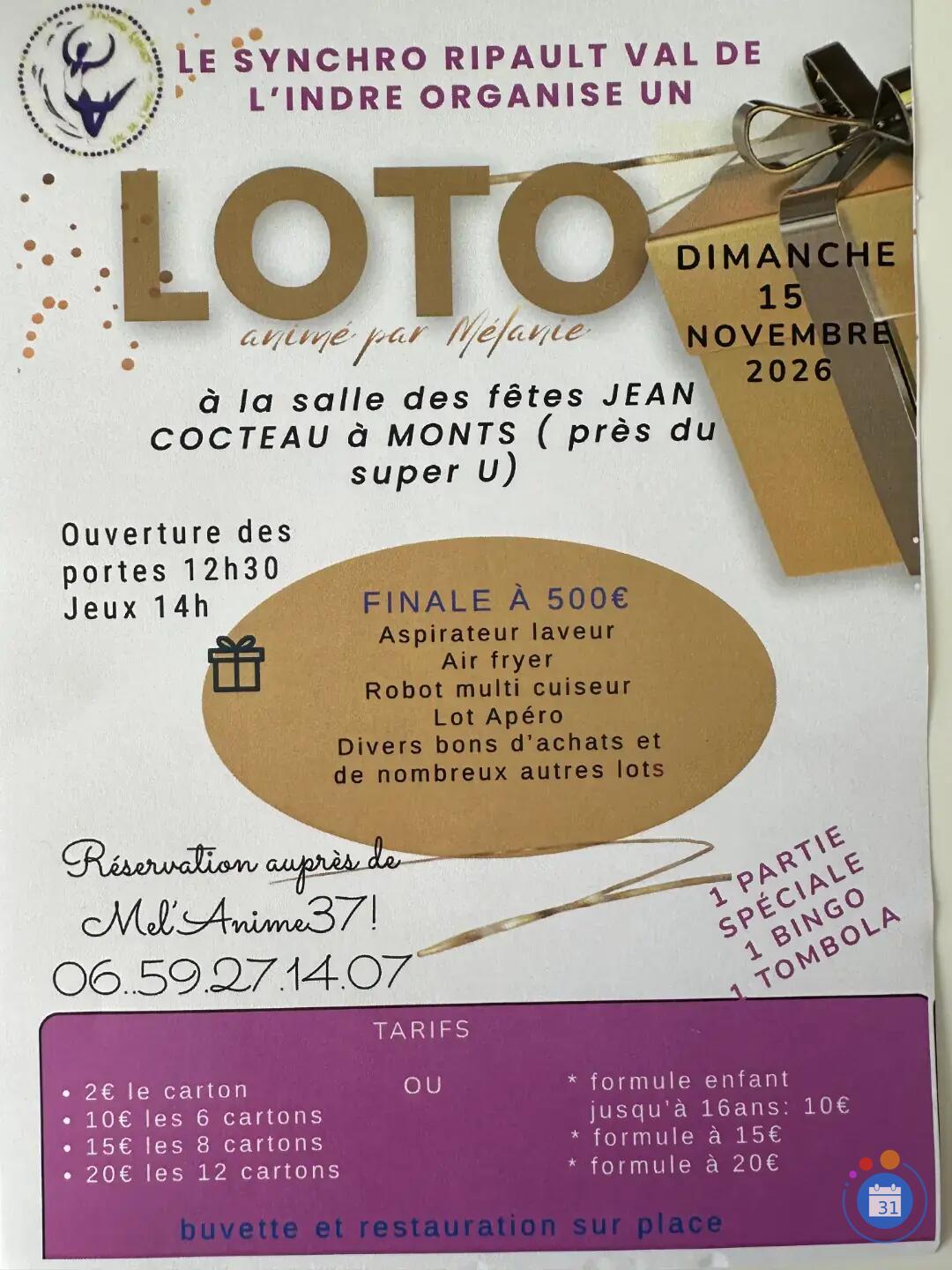 Flyer Super loto animé par Mélanie