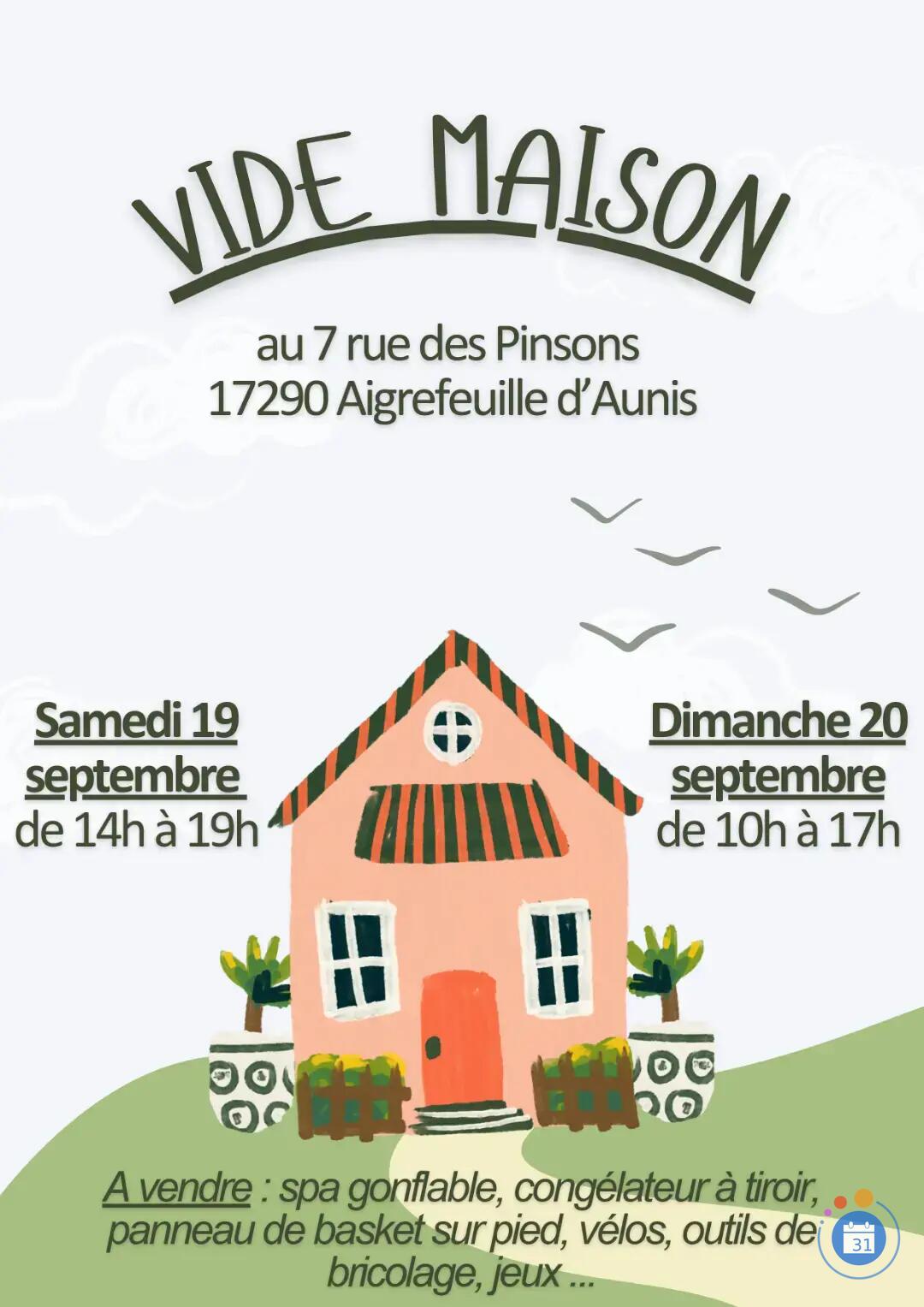 Image Vide-Maison à Aigrefeuille d'Aunis - Samedi 19 et Dimanche 20 septembre (photo 1)
