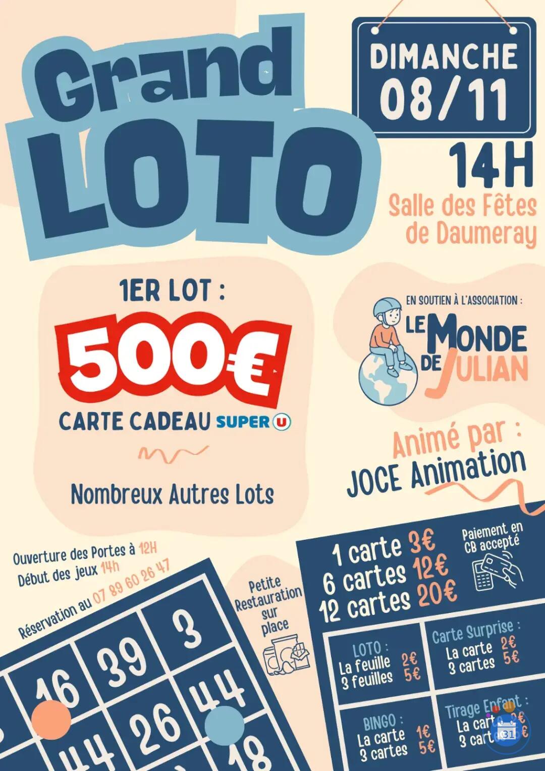 Image LOTO EN SOUTIEN POUR L ASSOCIATION LE MONDE DE JULIAN (photo 1)
