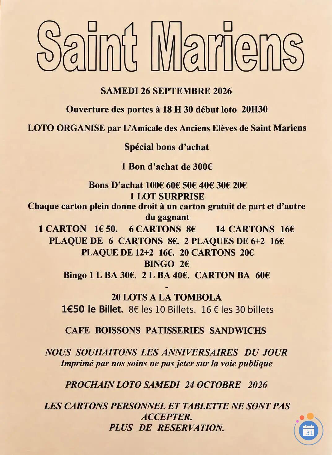 Image Loto de l'amicale des ancien éléves de saint Mariens (photo 1)