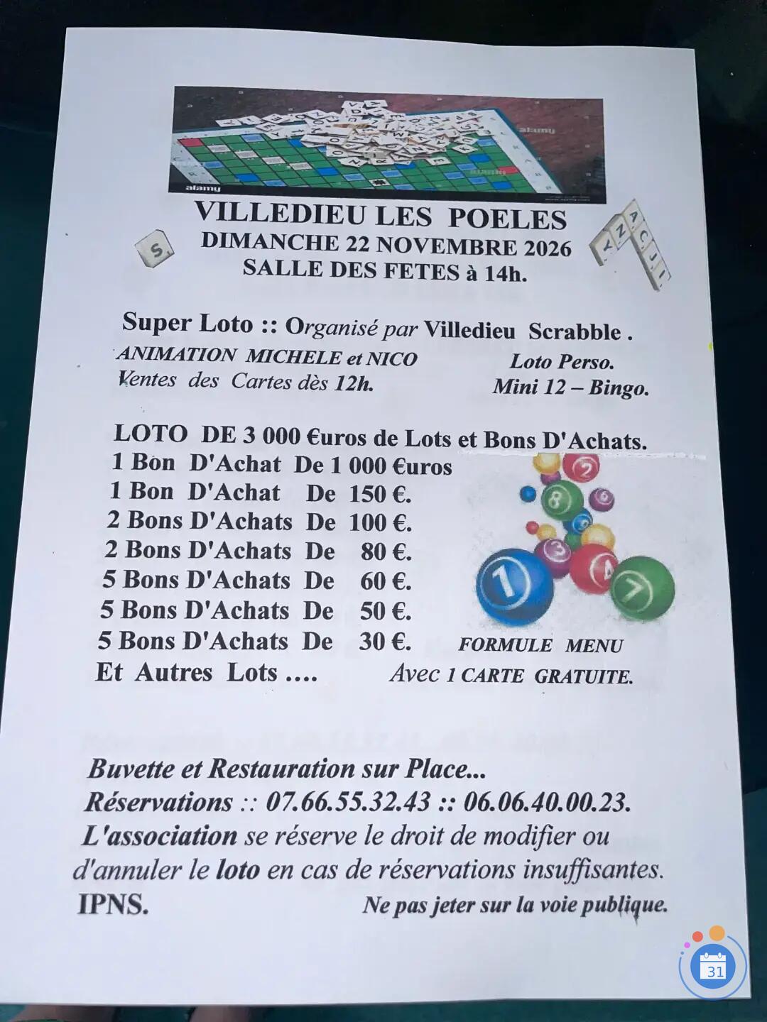 Flyer Loto animé par Michèle et Nico