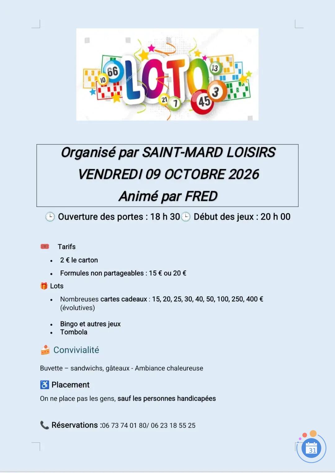 Image Loto st MARD LOISIRS animé par Fred (photo 1)